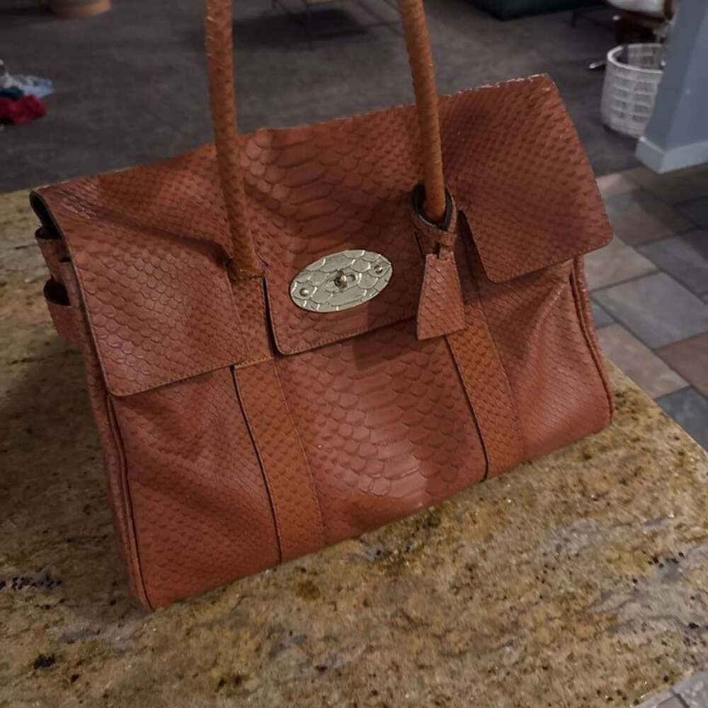 Mulberry Bayswater Brown Python Embossed Leather Satchel